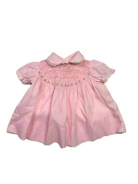 Vintage A Baby Togs Creation Baby Dress Pink Button Back Short Sleeve Lace Trim